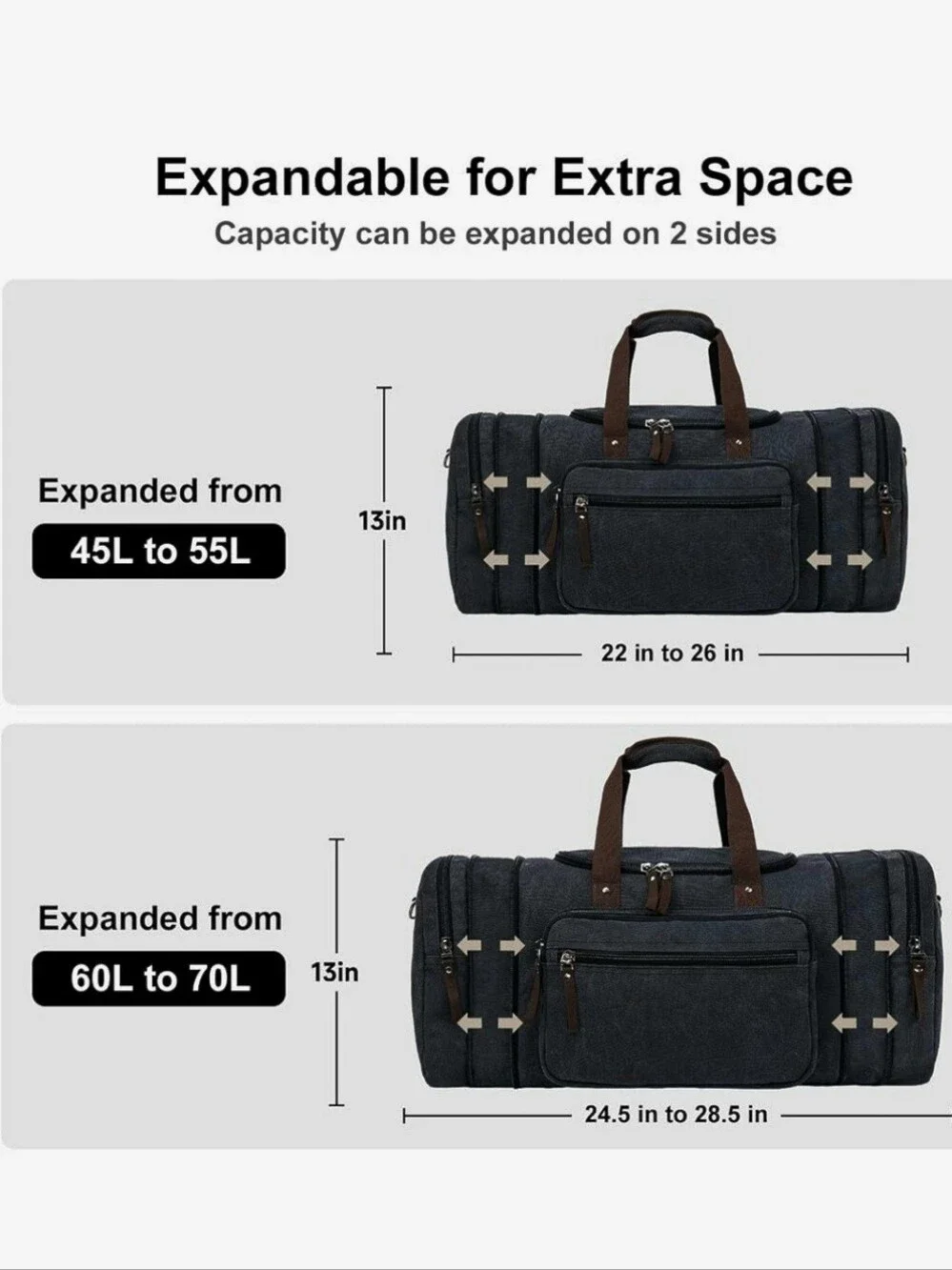 XLarge Black Canvas Duffel Bag - Weekend Bag